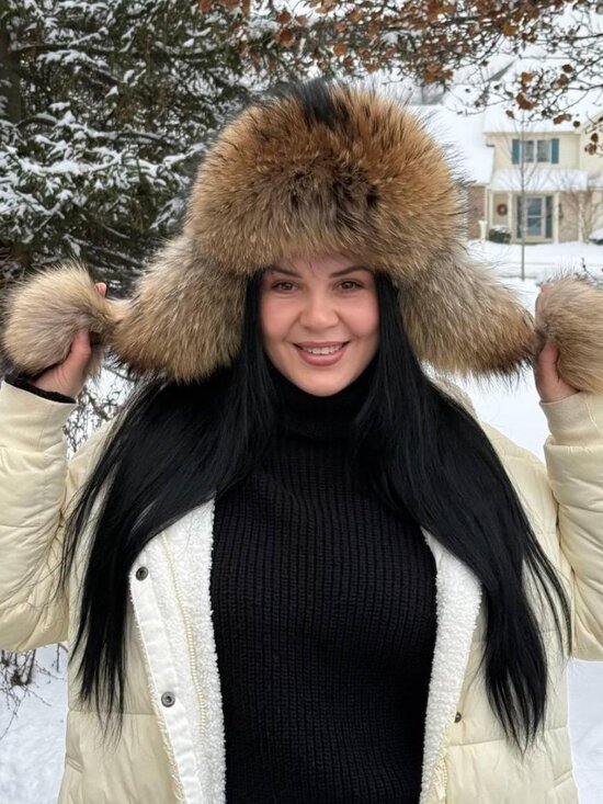 Luxurious Women\'s Real Raccoon Fur Trapper Hat, Genuine Fur & Natural Leather